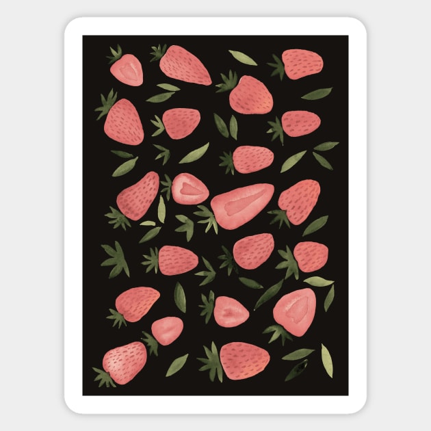 Watercolors strawberries - dusty pink on dark background Sticker by wackapacka